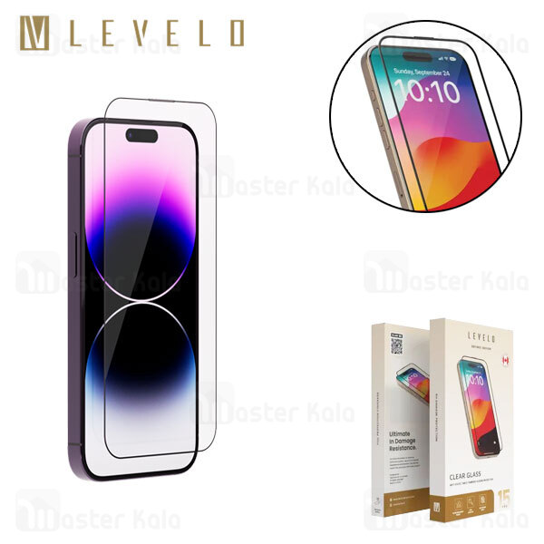 گلس تمام صفحه تمام چسب آیفون لولو Apple iPhone 15 Pro Max Levelo Clear